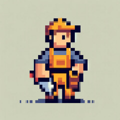 Pixel art illustration of a carpenter, vector design