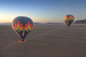 Hot Air Balloons in Namib Desert at Sunrise