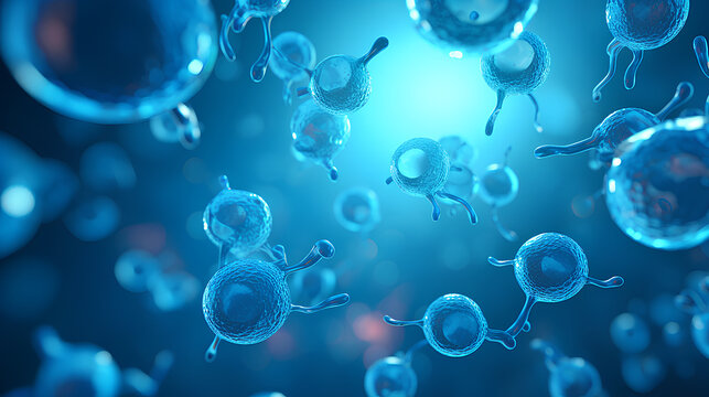 Human cells in a blue background.