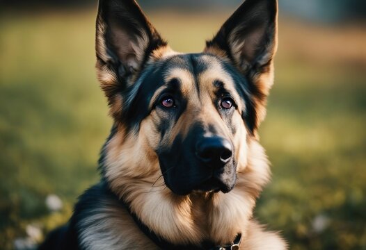 German dog shepherd portrait photography in a green meadow
