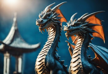 Two Dragons on a Sunny Blue Background