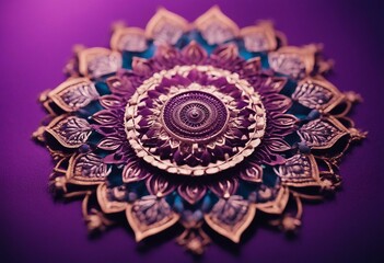 Unique Mandala Ornament 3D Design on a Purple Background