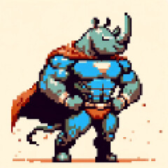 Obraz premium Pixel art illustration of a Super Rhino