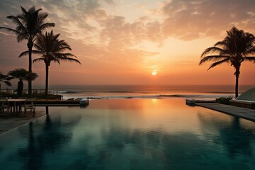 Infinity pool, sunset on the beach