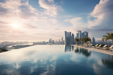 Infinity pool, cityscape panorama