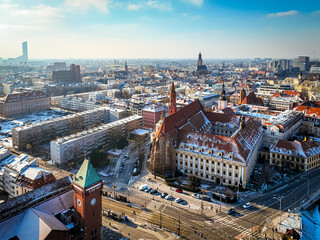 Aerial view of Wroclaw in winter, Poland