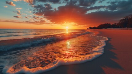 The sun touches the horizon above the sea.