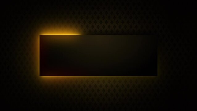Neon rectangle frame with shining effect on a dark luxury abstract background. Empty glowing banner or border for title text or copy space. Blank vip shiny backdrop. Casino royal or grand hotel logo