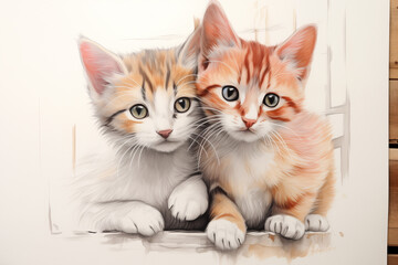 drawing of two kittens
