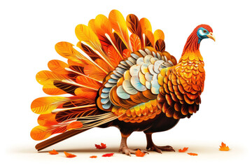 Colorful turkey painting in watercolor style, thanksgiving day concept on white background. - obrazy, fototapety, plakaty