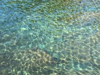 Fototapeta na wymiar Sea rippled clear water with transparent surface
