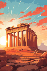 2D flat illustration of the Parthenon, Athens 