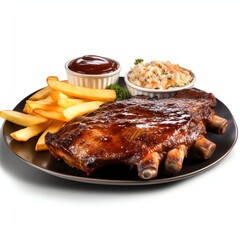 a western platter ribs & chicken, studio light , isolated on white background, clipping path, full depth of field