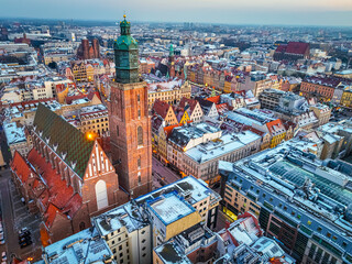 Aerial view of Wroclaw in winter, Poland
