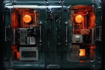 retro analog device for industry and scientific research and measurements, object closeup, concept of retro futurism lamp electronics