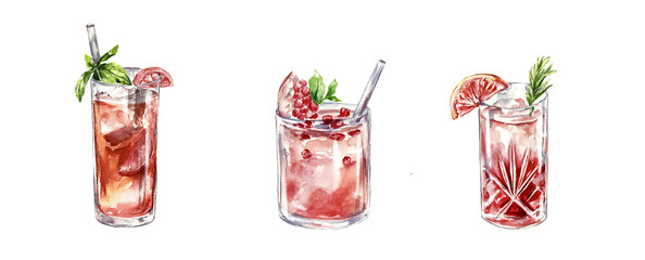 fresh lemonade cool coctail summer drink set clipart watercolor beverage juicy sweet natural food 