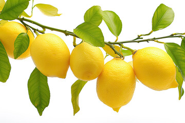 lemons on a branch isolated on white background 