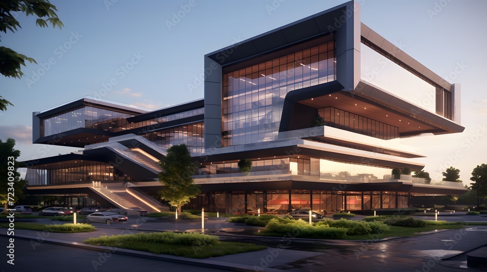 Wall mural modern office building concept 3d rendering.