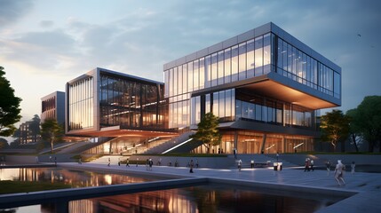 Modern office building concept 3d rendering. 