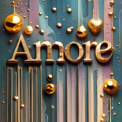 Valentine's Day, poster, golden lettering Amore, love