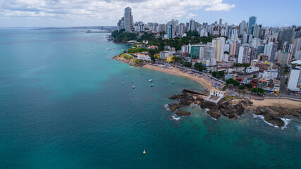 Aerial view by the sea of strongholds Santa Maria and São Diogo in Salvador, Bahia, Brazil