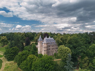 Summer aerial landscape view of Gołuchów Castle (Zamek w Gołuchowie), Wielkopolska, Poland