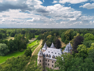 Summer aerial landscape view of Gołuchów Castle (Zamek w Gołuchowie), Wielkopolska, Poland