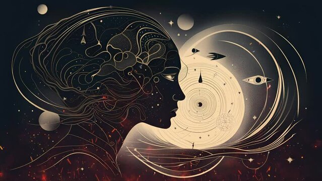 Universe, cosmos, mystical surrealism conceptual abstract fantasy art, state of mind, astrological horoscope. Suitable for content illustration like religion, meditation, science, healing therapy, etc