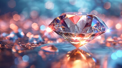 3d illustration of jewelry diamond rock with light reflections spectral copy space. - obrazy, fototapety, plakaty