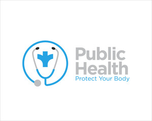 public health with stethoscope figure logo designs for medical protection logo