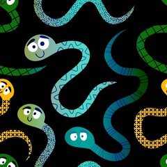 Obraz premium Summer cartoon animals seamless snake pattern for wrapping paper and fabrics and kids print and new 2025 year