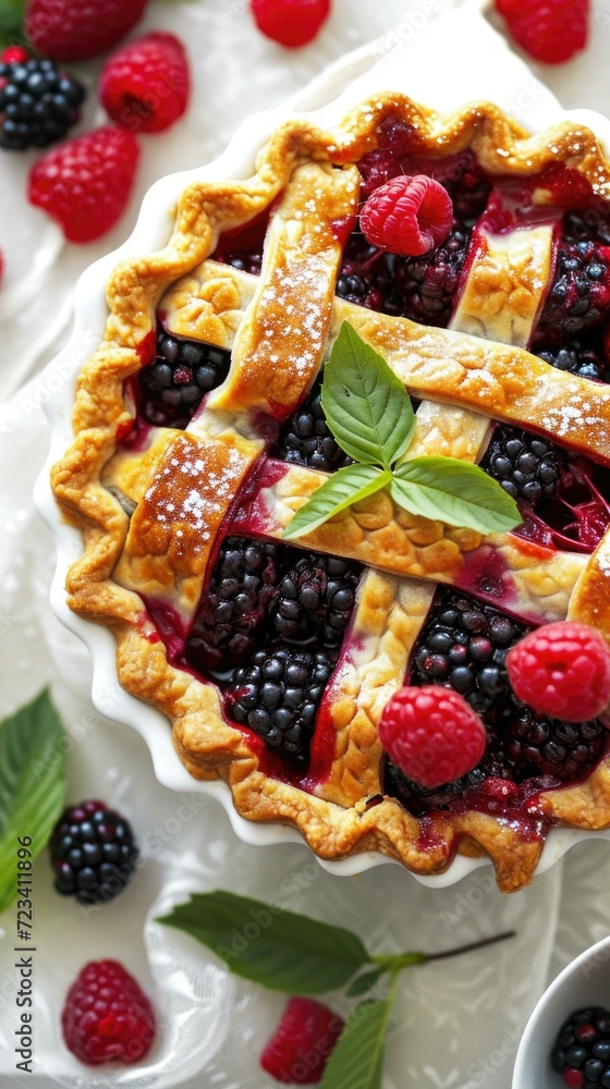 Aufkleber blackberry pie with lattice crust. generative ai.