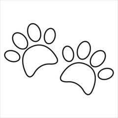 Footprint pet. Paw prints. Dog or cat vector, icon. Stock foot print of cute puppy isolated on white background. Black silhouette paw. . Walks for design. Animal track. Trace foot dog, cat. Vector