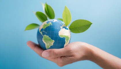 Concept of Sustainable development, eco friendly with hand and planet Earth globe.