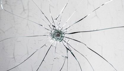 Cracks on the glass on a white background. Broken window. is not ready for work