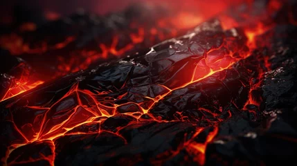 Meubelstickers Captivating lava wallpaper: fiery beauty and volcanic landscapes in breathtaking visuals. Earth's core, hot lava flow, volcanic activity, nature's fiery display. © Alla