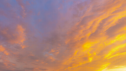 Multicolour of skyline in the morning, Colourful blue and golden yellow color of clouds, The sky...