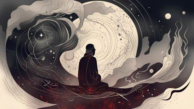 Universe, cosmos. Mystical surrealism conceptual abstract fantasy art, state of mind, astrological horoscope. Suitable for content illustration like religion, meditation, science, healing therapy, etc