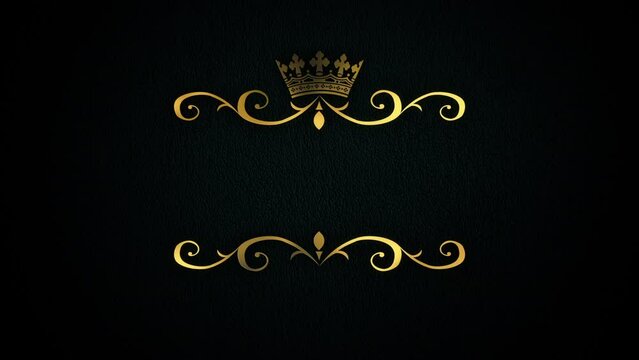 Luxury gold title border background. Black abstract text banner. Blank vip crown backdrop with golden frame. Copy space for casino royal or grand hotel logo