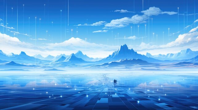 a digital landscape with a strong vanishing point perspective.