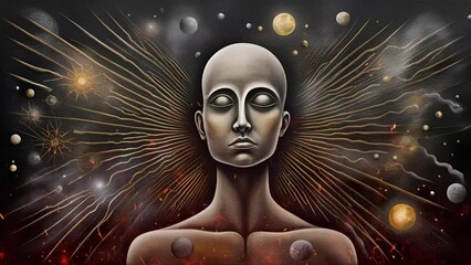 Universe, cosmos. Mystical surrealism conceptual abstract fantasy art, state of mind, astrological horoscope. Suitable for content illustration like religion, meditation, science, healing therapy, etc