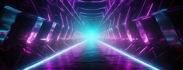 Obraz premium Wallpaper, abstract background, pulsating colors in a neon tunnel, dark dark purple and pink, in the style of geometric decoration