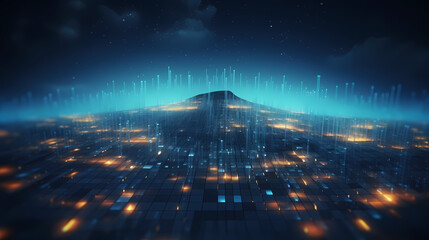 Fototapeta premium Futuristic technology background of digital glowing waves and network system