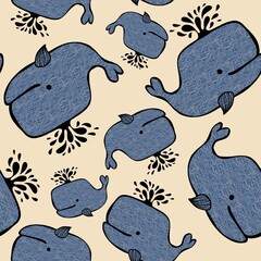 Cartoon kids seamless ocean whale pattern for wrapping paper and clothes print and accessories and notebooks and fabrics