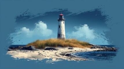 Lighthouse on a sandy beach with clouds, background wallpaper