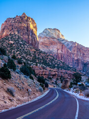 Road in Zion Nation Park in winter