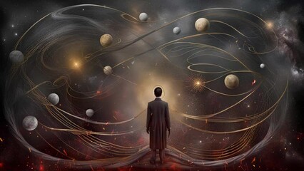 Mystical surrealism conceptual abstract fantasy art, state of mind, astrological horoscope, universe, cosmos. Suitable for content illustration like religion, meditation, science, healing therapy, etc