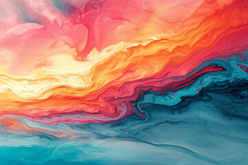 A landscape painting where the colors run, creating a unique and abstract beauty. Concept of serendipity and beauty in artistic accidents. Generative Ai.