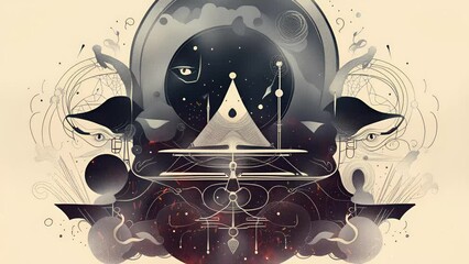 Astrological horoscope, universe, cosmos. Mystical surrealism conceptual abstract fantasy art, state of mind. Suitable for content illustration like religion, meditation, science, healing therapy, etc