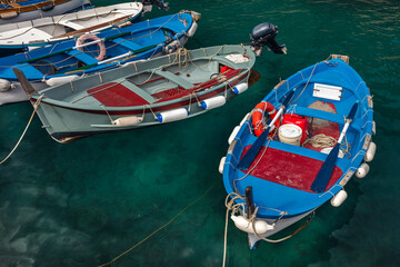 Colorful boats in Varnazza, province of La Spezia, Liguria, northwestern Italy.